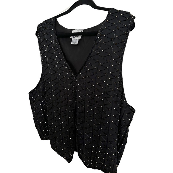 SWEET SUE Vintage 80s Black Silk Beaded Waistcoat Vest Art Deco Glam Size 22 - Picture 3 of 12